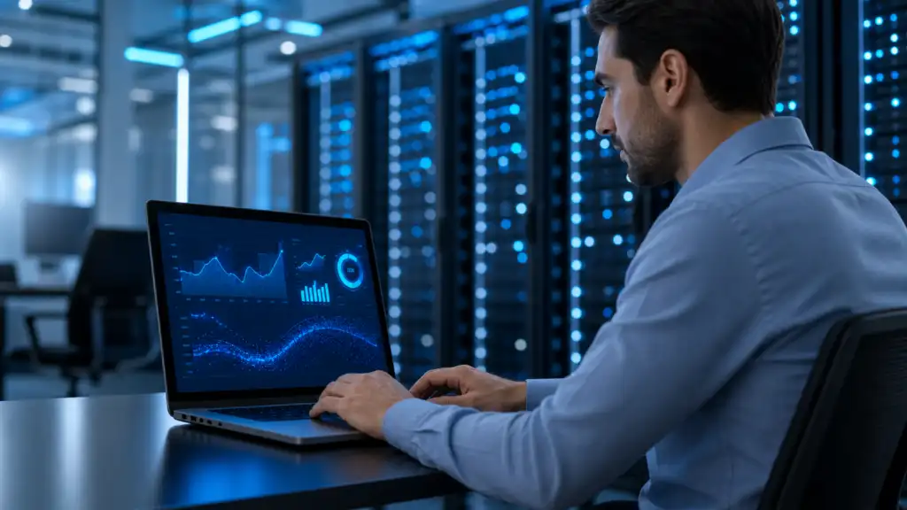 Consultor trabalhando na atualização do ERP